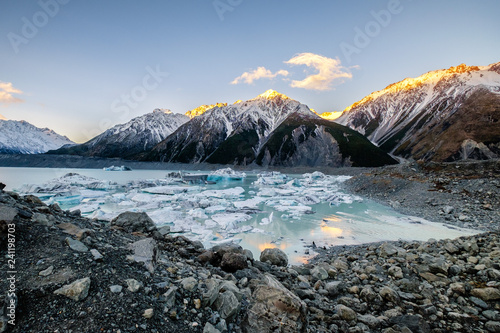 An extremely beautiful landscape in New Zealand. There are glacier, ice, icebergs, rocks and snow mountains in this wilderness area. This place is great for tourist who like adventure and discovery.