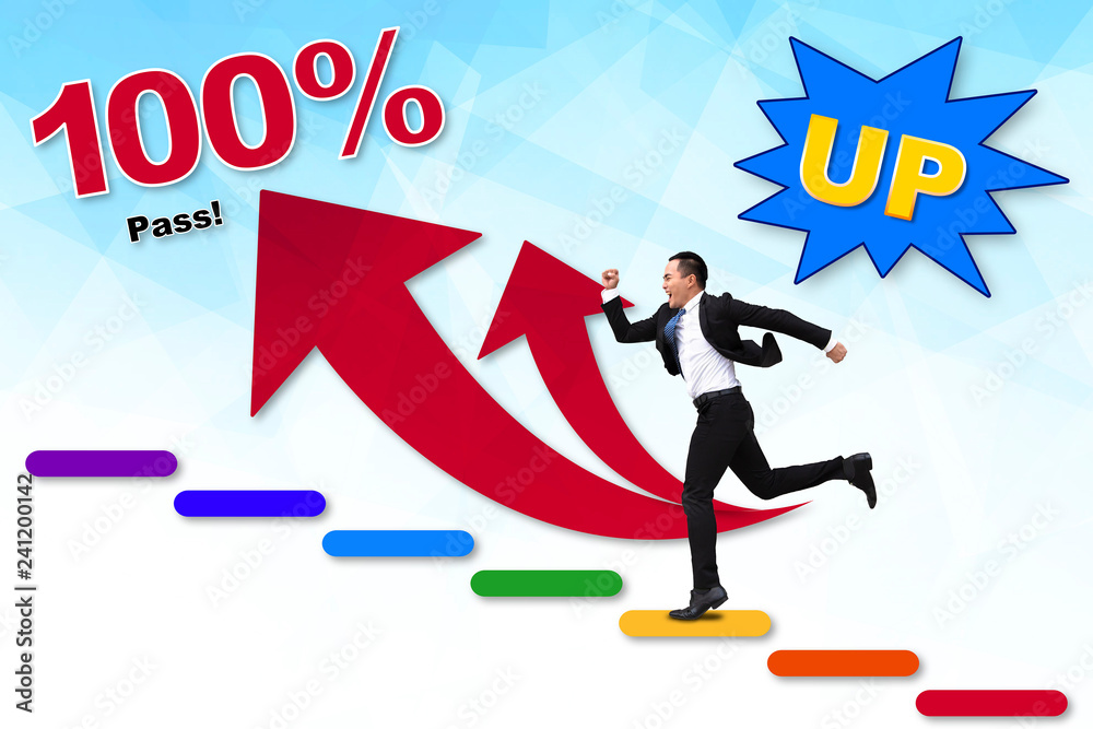 young Business man running to the top of graph young Business man running to the top of graph