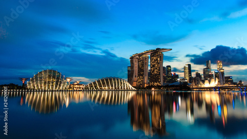 An extremely beautiful cityscape of Singapore. Garden by the bay and marina bay sands.