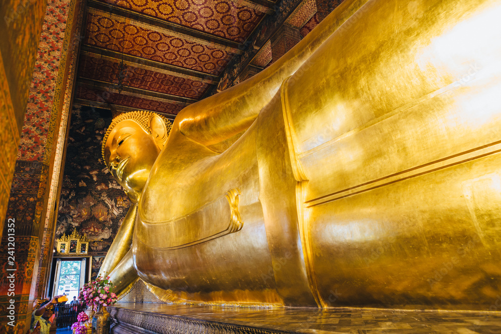 Reclining Buddha statue in Thailand Buddha Temple Wat Pho , Asian style Buddha Art