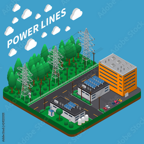 Electricity Power Isometric Composition 