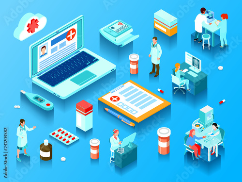 Online Medicine Horizontal Isometric Illustration