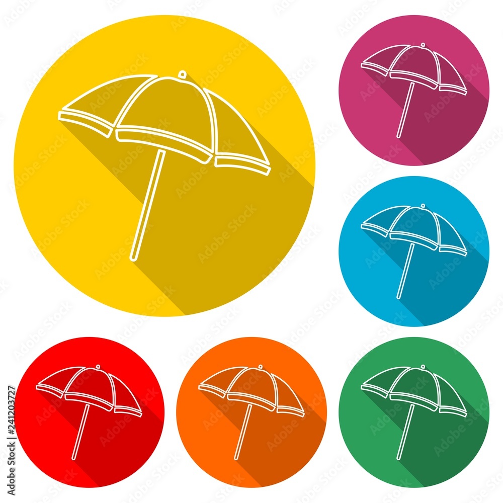 Beach Umbrella icon, Parasol logo, color set with long shadow Stock  Illustration | Adobe Stock