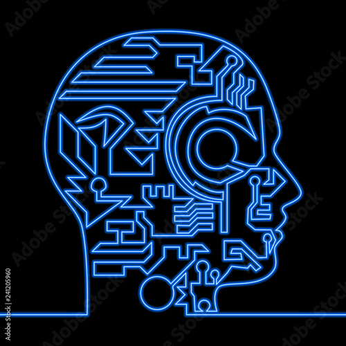 Continuous line Artificial intelligence Neon head