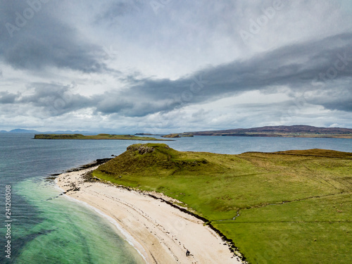 Aerial of the Clagain Coral Beach on the Isle of Skye - Scotland photo