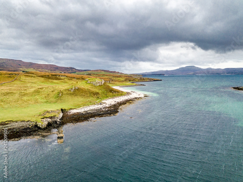 Aerial of the Clagain Coral Beach on the Isle of Skye - Scotland photo