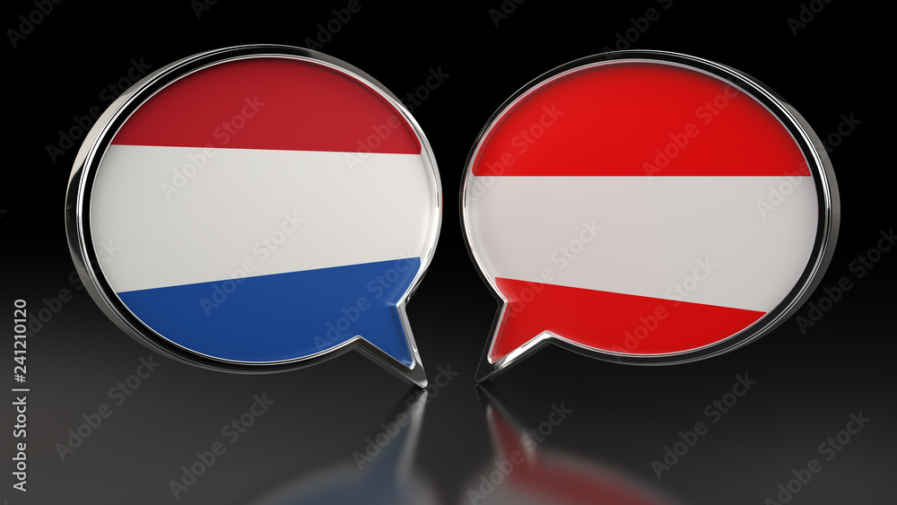 Obraz premium Netherlands and Ukraine flags with Speech Bubbles. 3D illustration