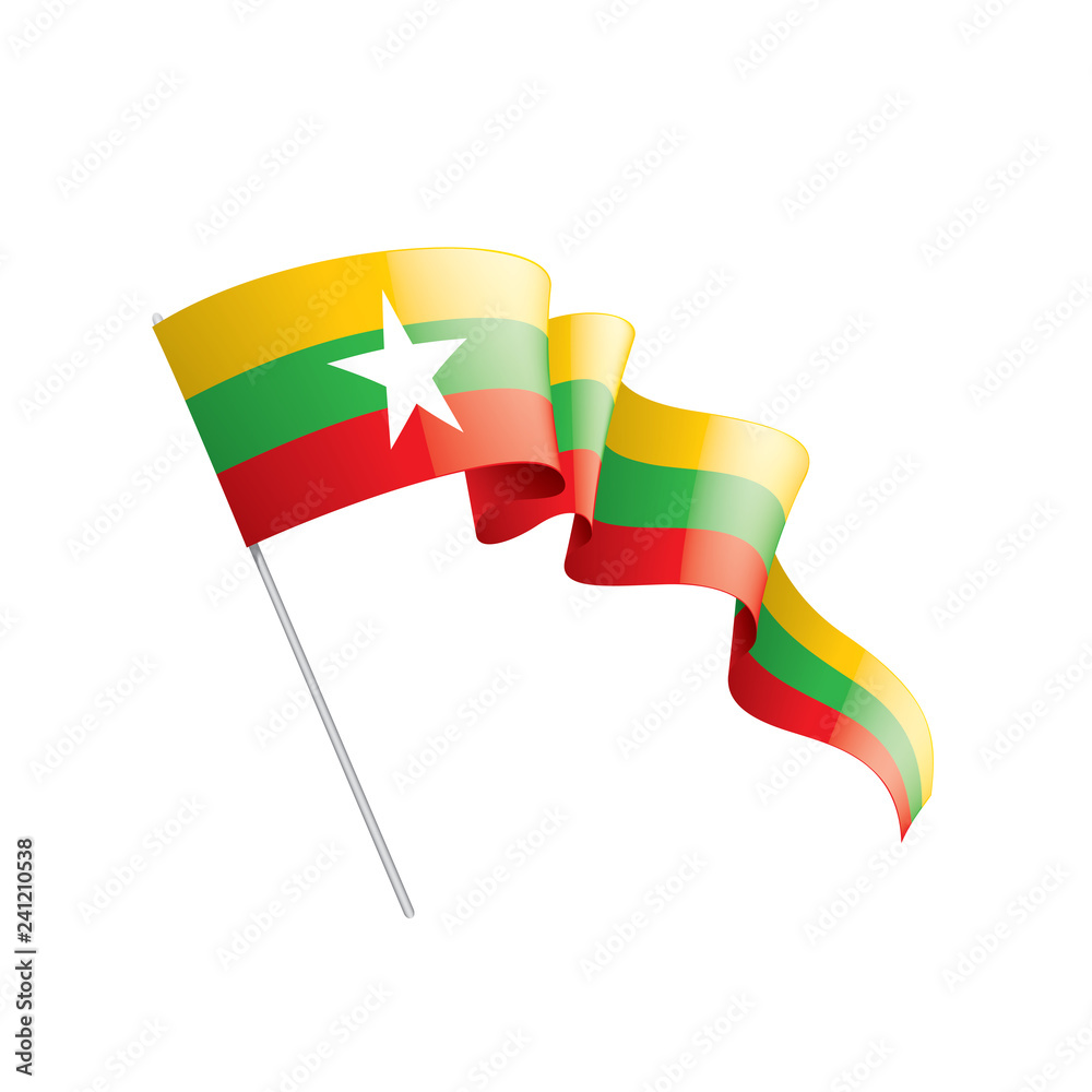 Myanmar flag, vector illustration on a white background Myanmar flag, vector illustration on a white background