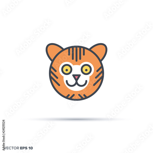 Cute tiger color filled line icon vector