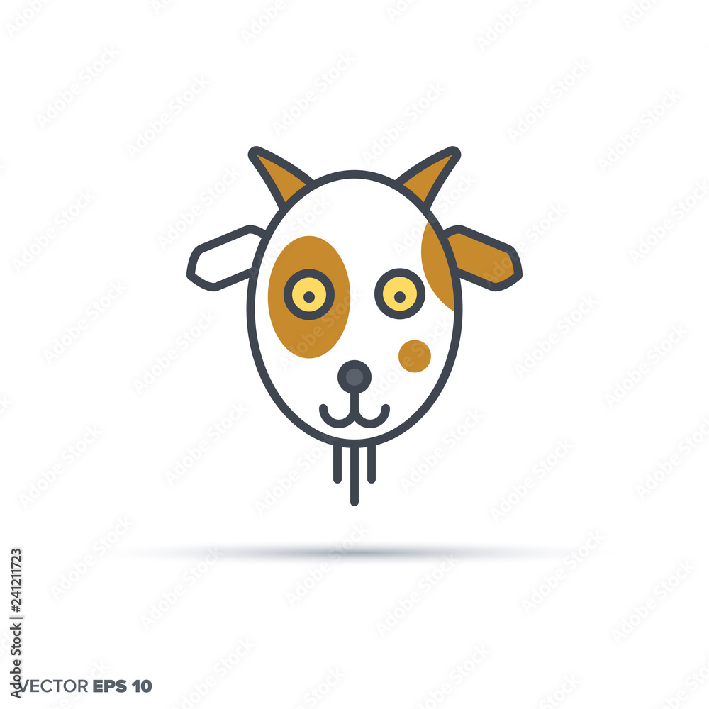 Cute goat color filled line icon vector