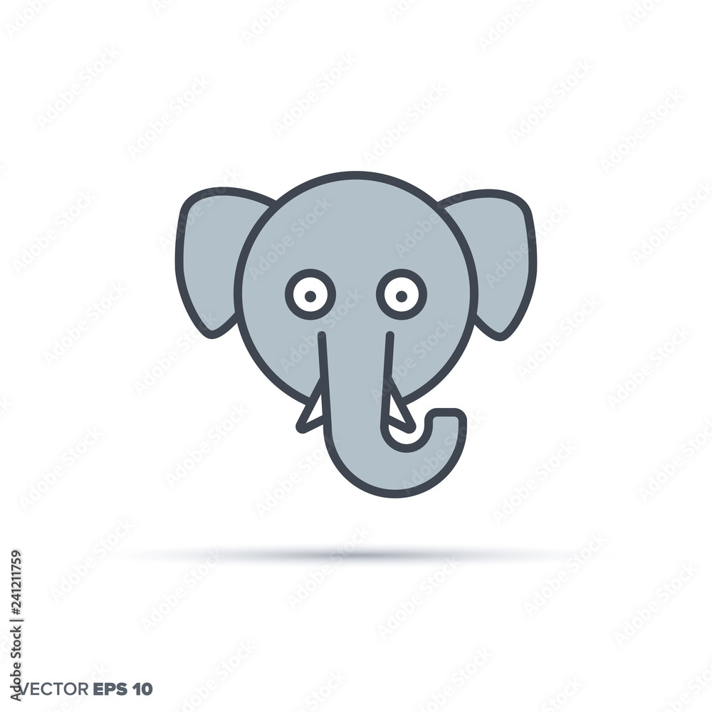 Fototapeta premium Cute elephant color filled line icon vector