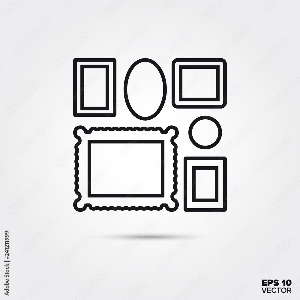Picture frames at wall vector line icon Picture frames at wall vector line icon