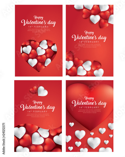 Set of happy love valentine card and red heart shape