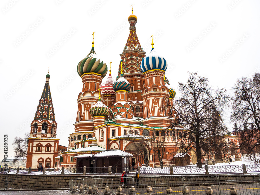 St Basils cathedral on Red Square in Moscow Russia. White isolated.