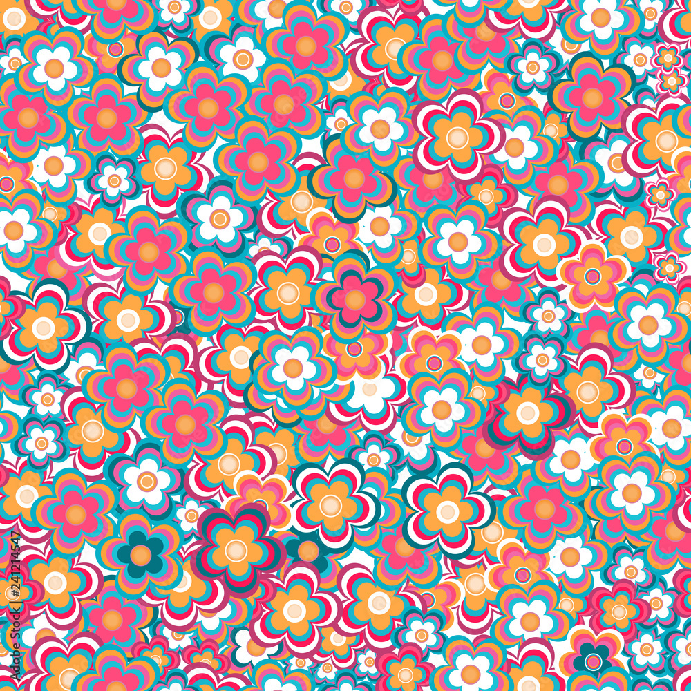 Seamless pattern. Decorated with leaves and flowers. Doodles style. for summer fabric, wrappers, covers. Easy to edit. 