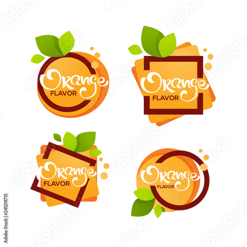 bright  sticker, emblem and logo for orange citrus fruit  fresh juice flavor