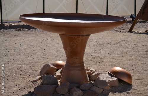 bronze washing bowl, Model of Tabernacle, tent of meeting in Timna Park, Negev desert, Eilat, Israel