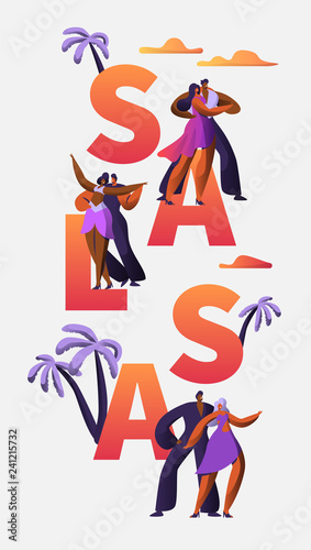 Slasa Festival Character Dance Typography Vertical BannerTemplate. Passion Cuba Dancer. Latino Man Woman make Tango and Rumba Entertainment Concept for Printable Advertising Banner