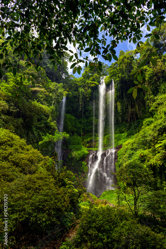Secumpul waterfalls - amazing tourist place in Bali island, Indonesia. Beautiful waterfalls hidden in Bali mountains.