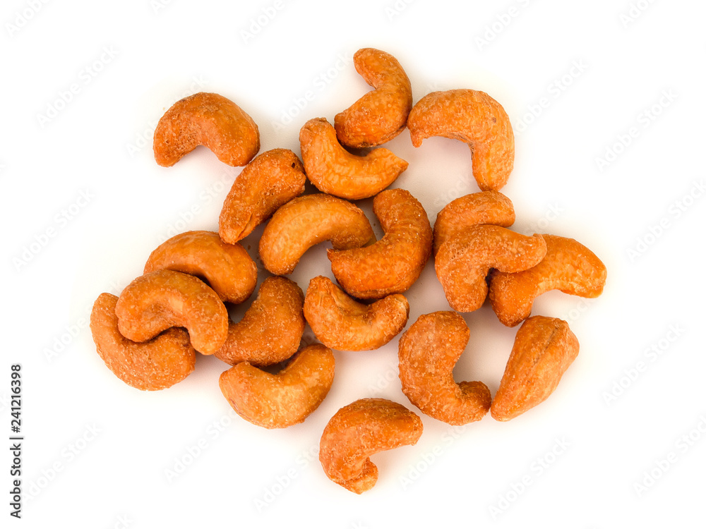 Fototapeta premium cashew nuts heap on white background.