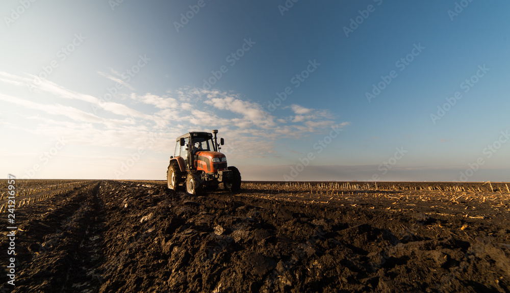 Fototapeta premium Plowing of stubble field