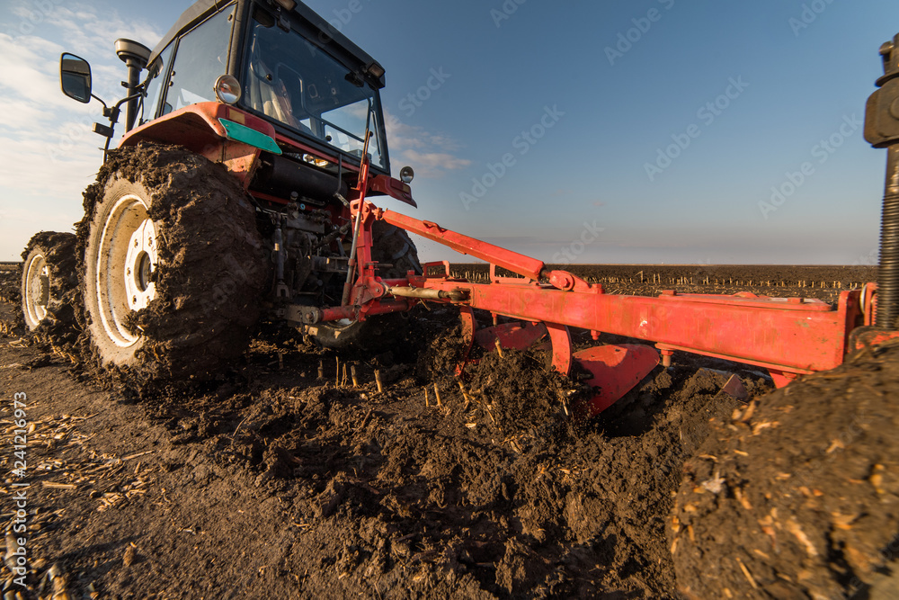 Plowing of stubble field Plowing of stubble field