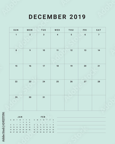 December 2019 desk calendar vector illustration