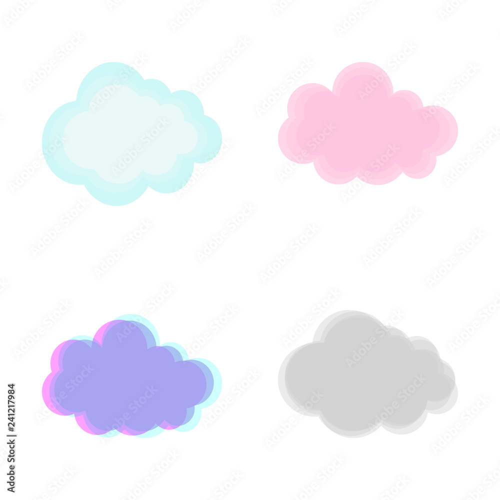 Vector set of various drawn clouds isolated on white background. Elements for different purpose decorative design, for sticker, patch, scrapbook, baby shower, webpage.