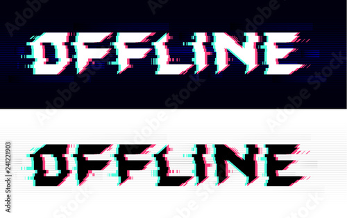Offline glitch text, black and white versions. Technological background with anaglyph effect. Live stream  gaming screen. Eps10 vector