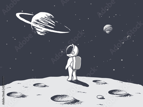 Funny astronaut looks to universe