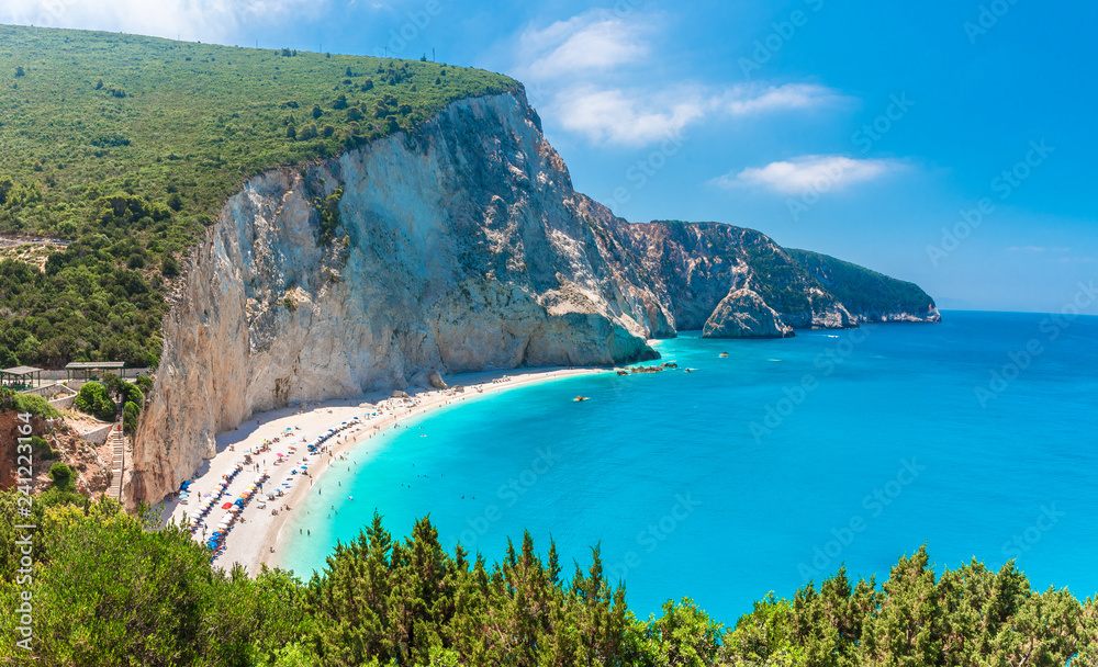 Fototapeta Landscape with Porto Katsiki beach on the Ionian sea, Lefkada island, Greece