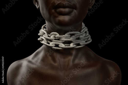 Female afro american slave with heavy chain around her neck photo