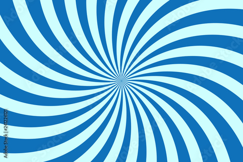Simple blue background. Spiral stripes in retro pop art style