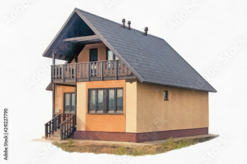 Watercolor drawing frame house