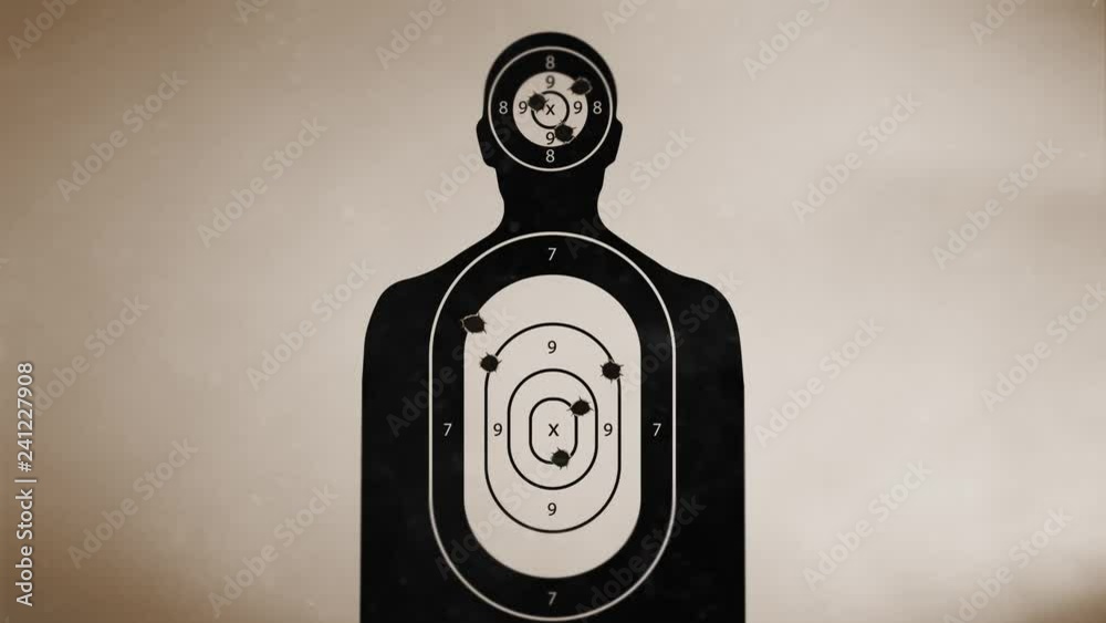 Shooting target On Vintage Background/ 4k animation of a vintage old background, with shooting target and gunshot impact and holes