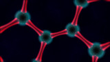 3D illustration, abstract background. The image of graphene, carbon molecules, atoms stacked hexagon. Red glow around the atom. 3D rendering on a dark background.