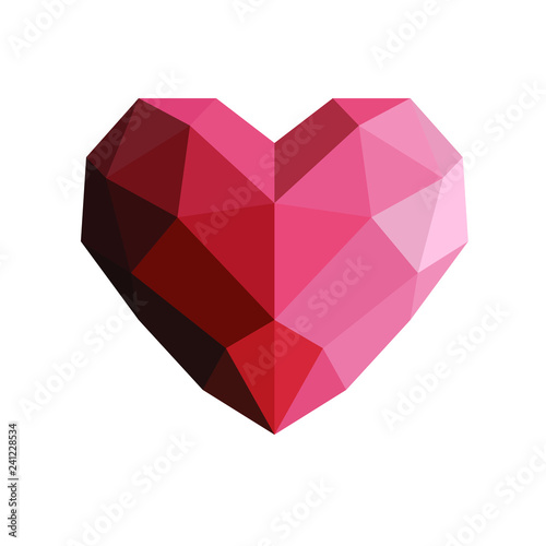 Heart in low poly style.Heart low poly. Origami heart on white background . Abstract polygonal heart. Love symbol.