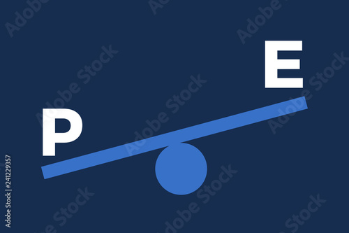 Price Earning ratio - undervaluation of undervalued stock, share and equity. Low cost and high return and profitability. Financial comparison and balance. Vector illustration