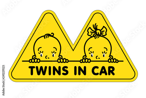 Twins in car sticker. Fases of baby boy and girl