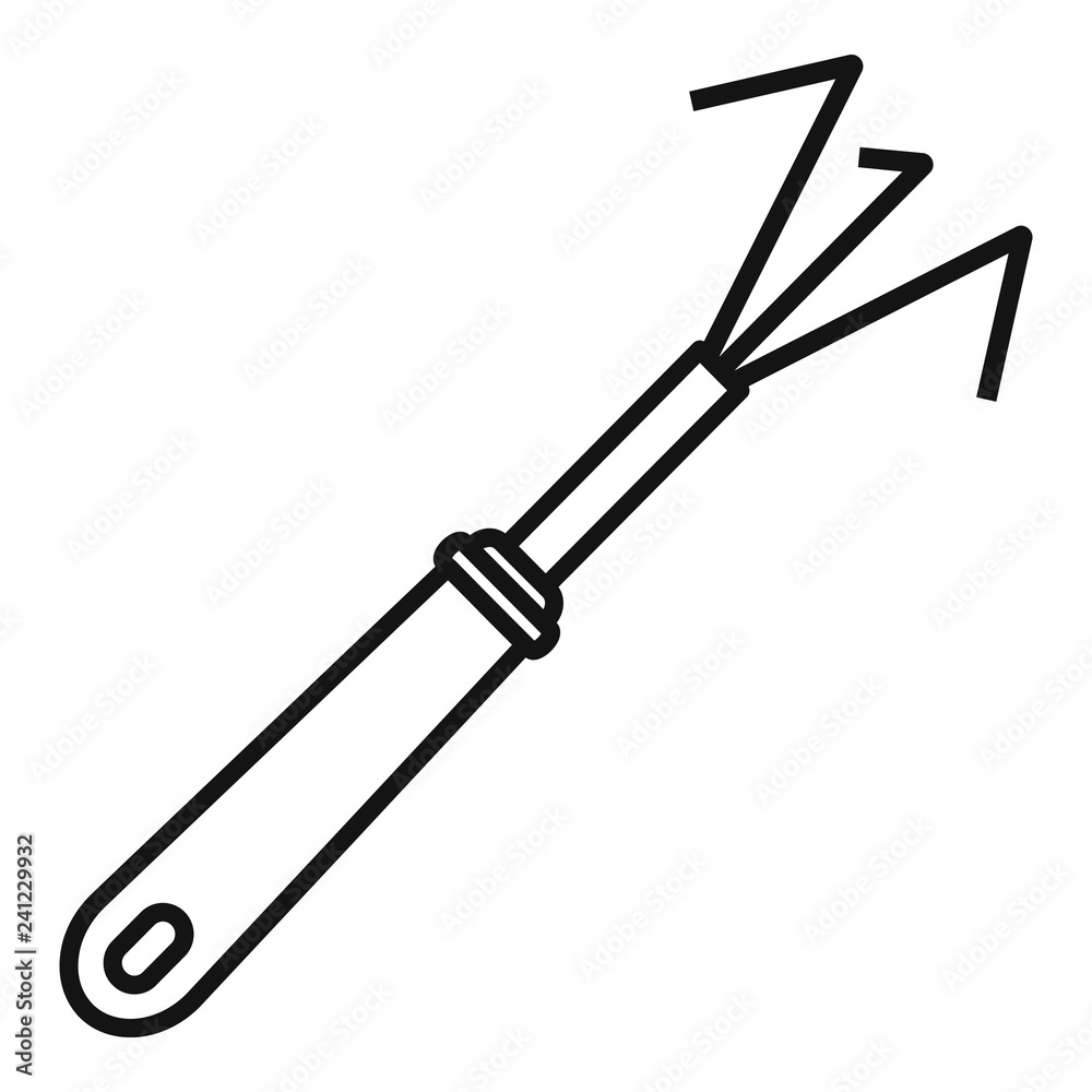 Metal hand rake icon. Outline metal hand rake vector icon for web design isolated on white background Metal hand rake icon. Outline metal hand rake vector icon for web design isolated on white background