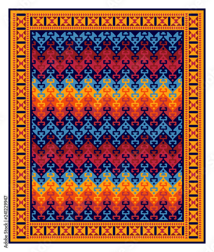 Seamless geometric ethnic pattern in frame. Turkish kilim style.  Vivid, saturated colors. Swatch is included in EPS file. photo