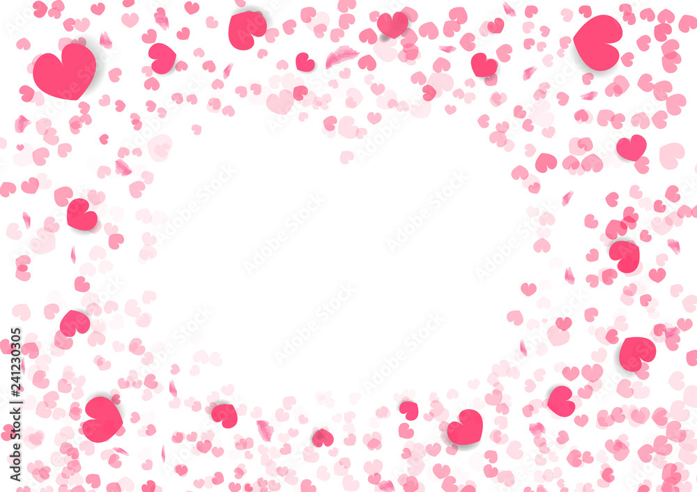 Valentine's day background, heart shape frame, paper art confetti falling paper decoration of love vector abstract illustration
