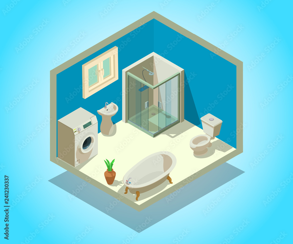 Lavatory concept banner. Isometric banner of lavatory vector concept for web, giftcard and postcard