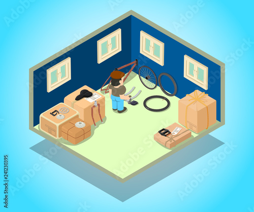 Stockroom concept banner. Isometric banner of stockroom vector concept for web, giftcard and postcard