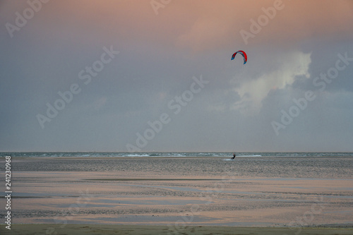 Sea and beach in the sunset.