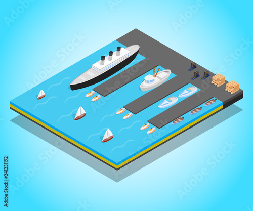 Quay concept banner. Isometric banner of quay vector concept for web, giftcard and postcard