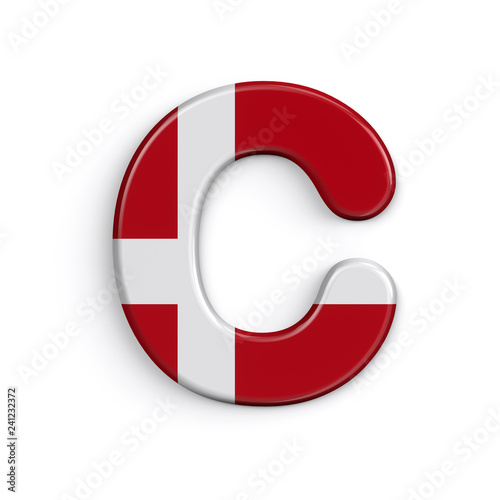 Denmark letter C - Capital 3d Danish flag font - suitable for Denmark, nordic culture or Caribbean related subjects