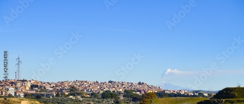 View of Mazzarino with the Mount Etna in the Background  Caltanissetta  Sicily  Italy  Europe