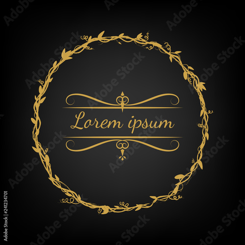 Vintage Premium Gold Elegant Monogram Autumn Leaves on Ivy Vine Plant Design Hand Drawing Template for Invitation, Label , Celebrate or Any Card Design