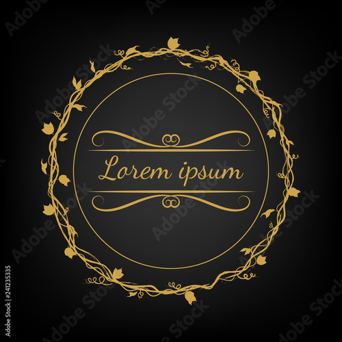 Vintage Premium Gold Elegant Monogram Autumn Maple Leaves on Ivy Vine Plant Design Hand Drawing Template for Invitation, Label , Celebrate or Any Card Design